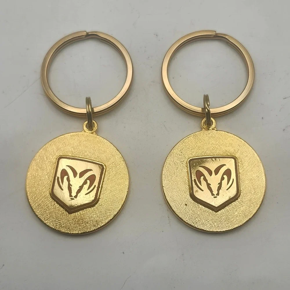 Vintage Miller Motors Dodge Ram Keychain Gold Tone Medallion Mopar Auto Pair 2pc